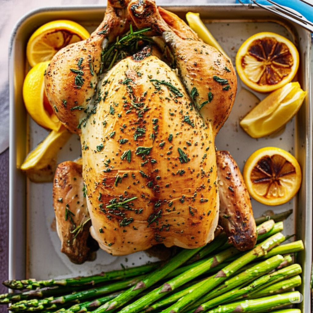 Lemon Herb Roasted Chicken with Asparagus