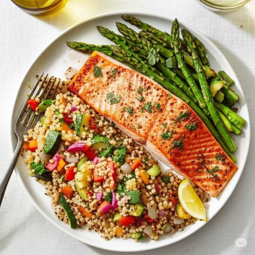Grilled Salmon with Quinoa and Roasted Vegetables